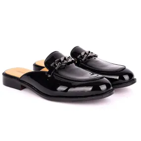 Abraham Mathias Glossy Leather Men's Half Shoe- Black