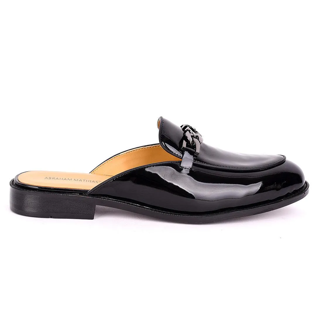 Abraham Mathias Glossy Leather Men's Half Shoe- Black