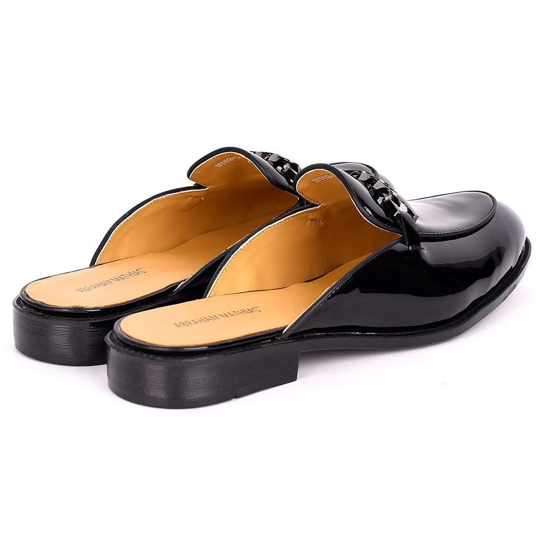 Abraham Mathias Glossy Leather Men's Half Shoe- Black
