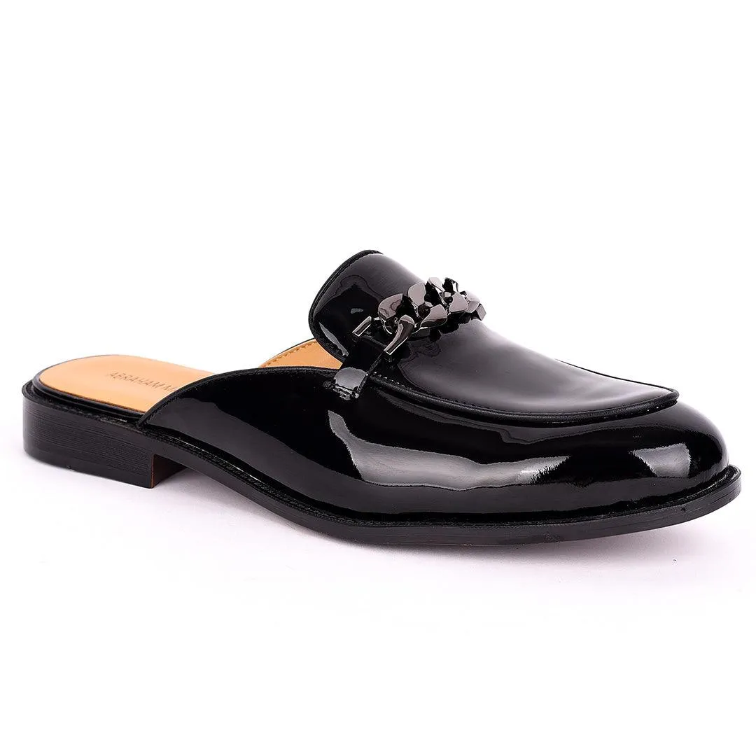 Abraham Mathias Glossy Leather Men's Half Shoe- Black