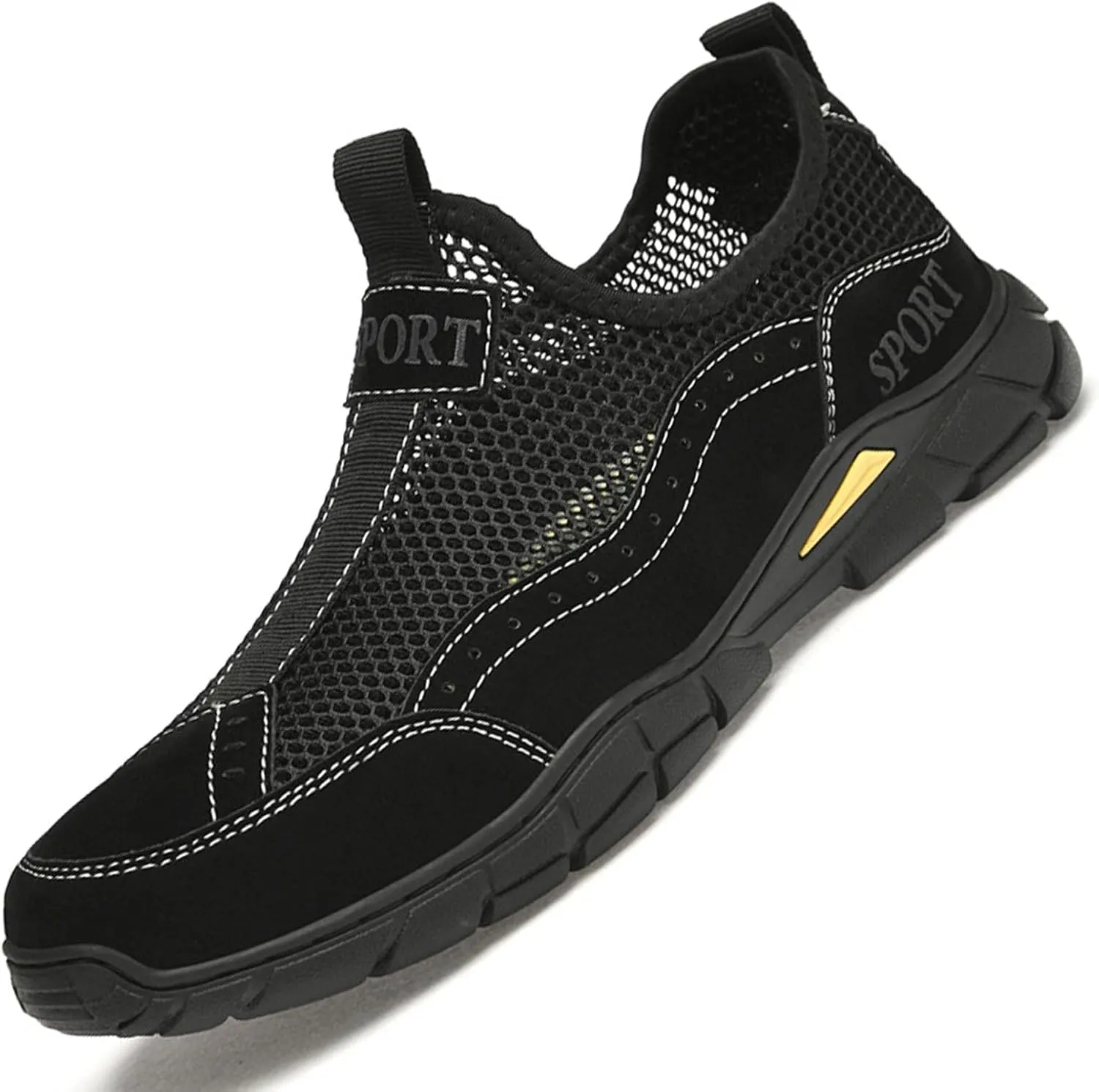 AngryMonkey Men's Hollow Mesh Breathable Casual Sneakers Flat Slip Ons with Arch Support Driving Hiking Walking Shoes Outdoor Handmade Loafers