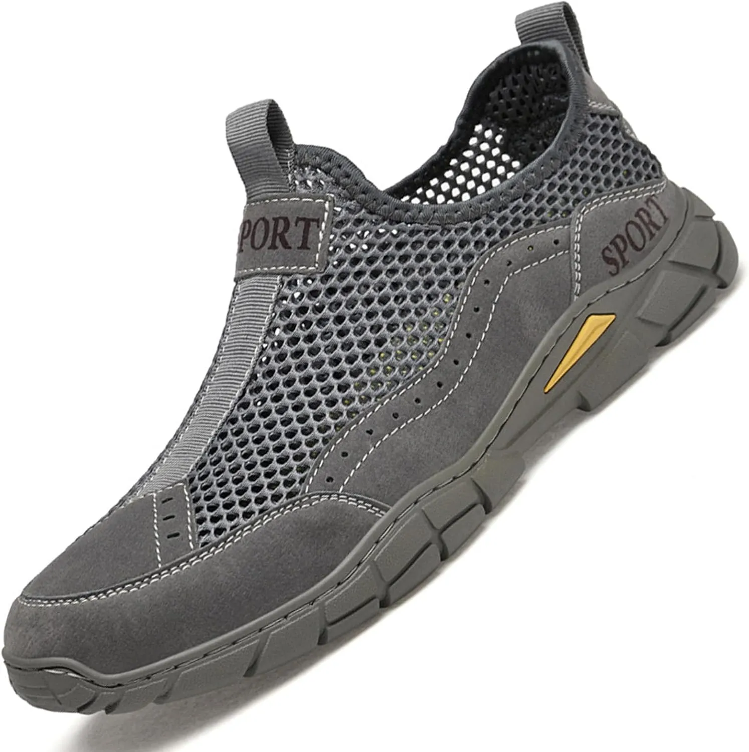 AngryMonkey Men's Hollow Mesh Breathable Casual Sneakers Flat Slip Ons with Arch Support Driving Hiking Walking Shoes Outdoor Handmade Loafers