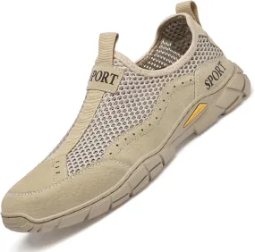 AngryMonkey Men's Hollow Mesh Breathable Casual Sneakers Flat Slip Ons with Arch Support Driving Hiking Walking Shoes Outdoor Handmade Loafers