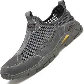 AngryMonkey Men's Hollow Mesh Breathable Casual Sneakers Flat Slip Ons with Arch Support Driving Hiking Walking Shoes Outdoor Handmade Loafers
