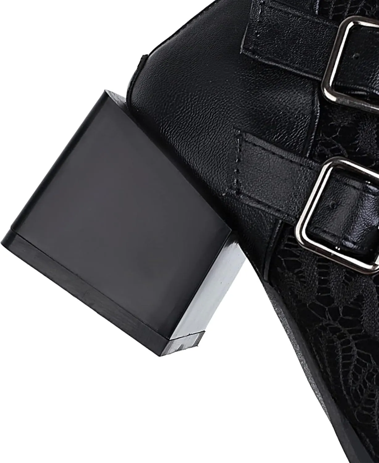 Colorblock Ankle Boots for Women - Fashion Pointed Toe Three Buckles Strap Back Zipper Chunky Mid Heel Motorcycle Boots Casual Ladies Shoes
