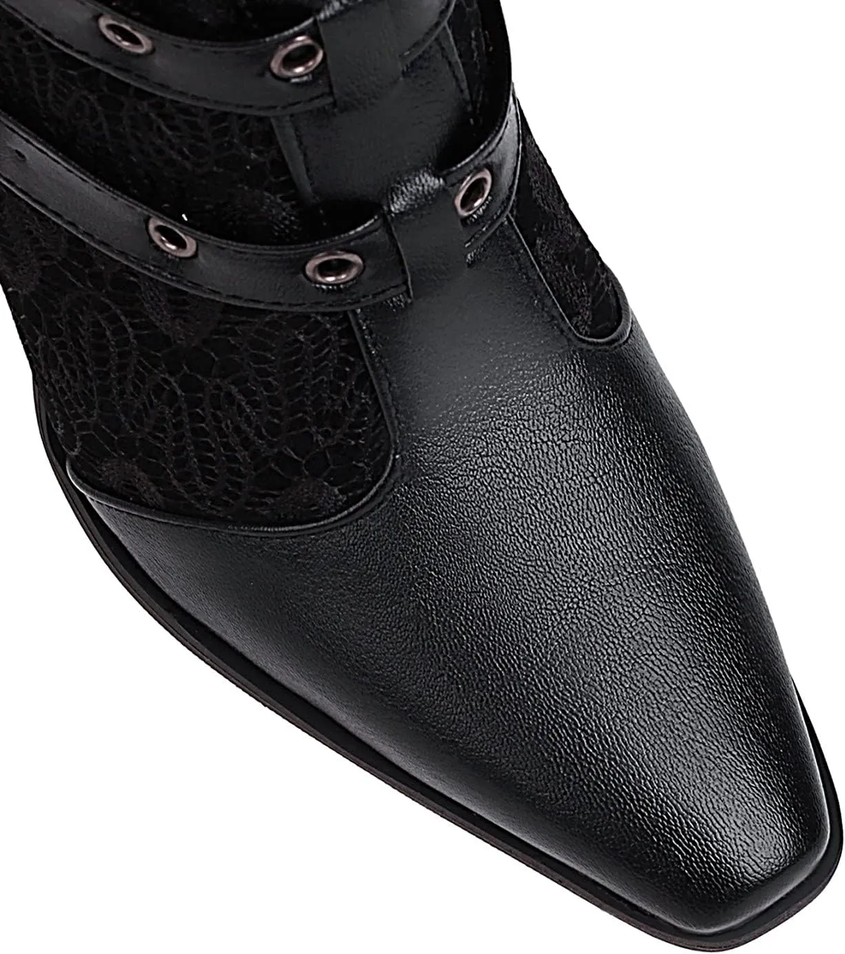 Colorblock Ankle Boots for Women - Fashion Pointed Toe Three Buckles Strap Back Zipper Chunky Mid Heel Motorcycle Boots Casual Ladies Shoes