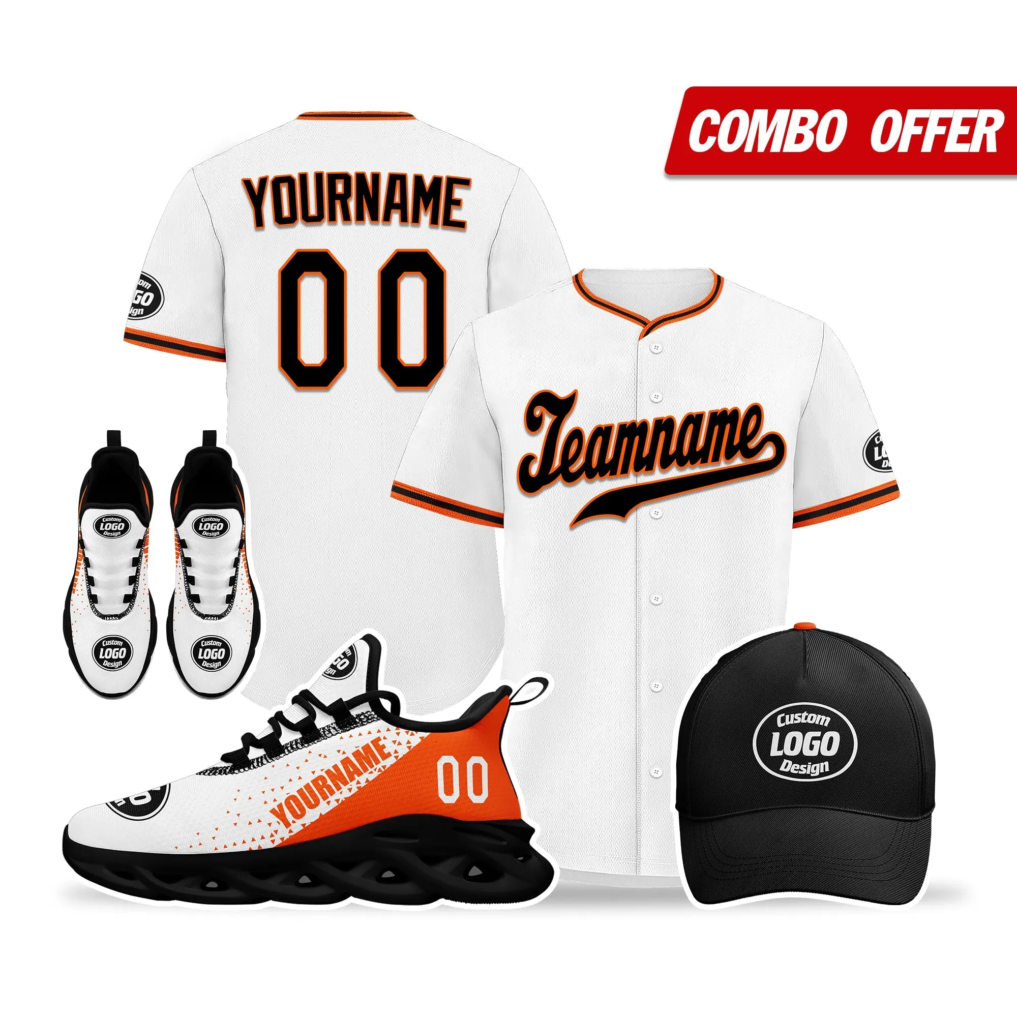 Corporate Gifts,Custom White Orange Jersey MaxSoul Shoes and Hat Combo Offer Personalized ZH-D0b0087-a