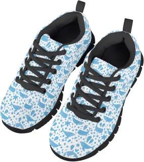 MARSVOVO Boys Girls Walking Shoes Non Slip Flexible Athletic Lightweight Breathable Printed Kids Running Shoes Most Comfortable Black White Sole Casual Fashion Non Slip Sport Kids Sneakers