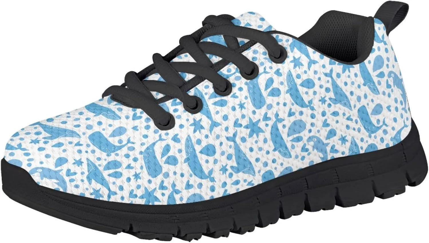 MARSVOVO Boys Girls Walking Shoes Non Slip Flexible Athletic Lightweight Breathable Printed Kids Running Shoes Most Comfortable Black White Sole Casual Fashion Non Slip Sport Kids Sneakers