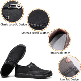 Mens Leather Lace Up Low Top Casual Loafer, Outdoor Anti-Slip Breathable Lightweight Comfort Driving Travel Walkingshoes