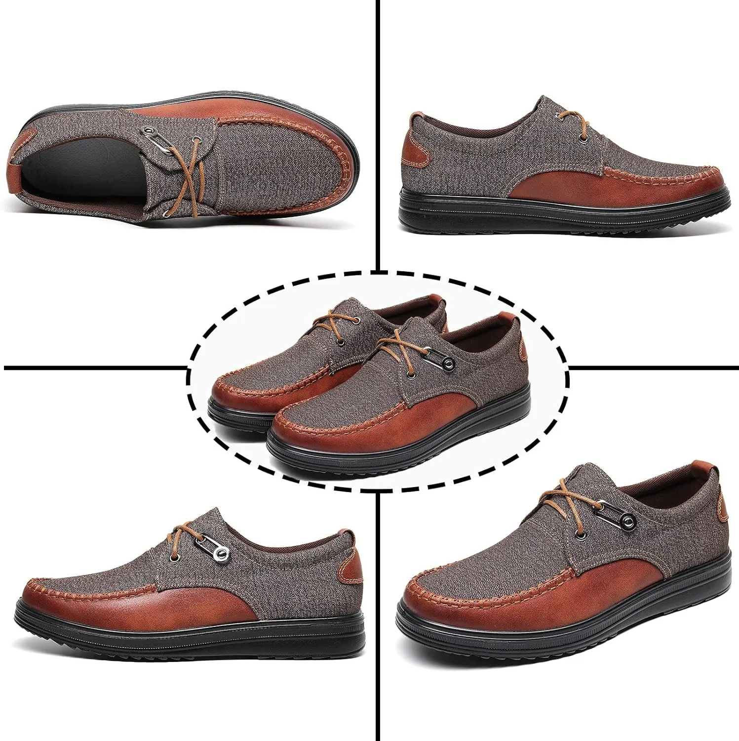 Mens Leather Lace Up Low Top Casual Loafer, Outdoor Anti-Slip Breathable Lightweight Comfort Driving Travel Walkingshoes