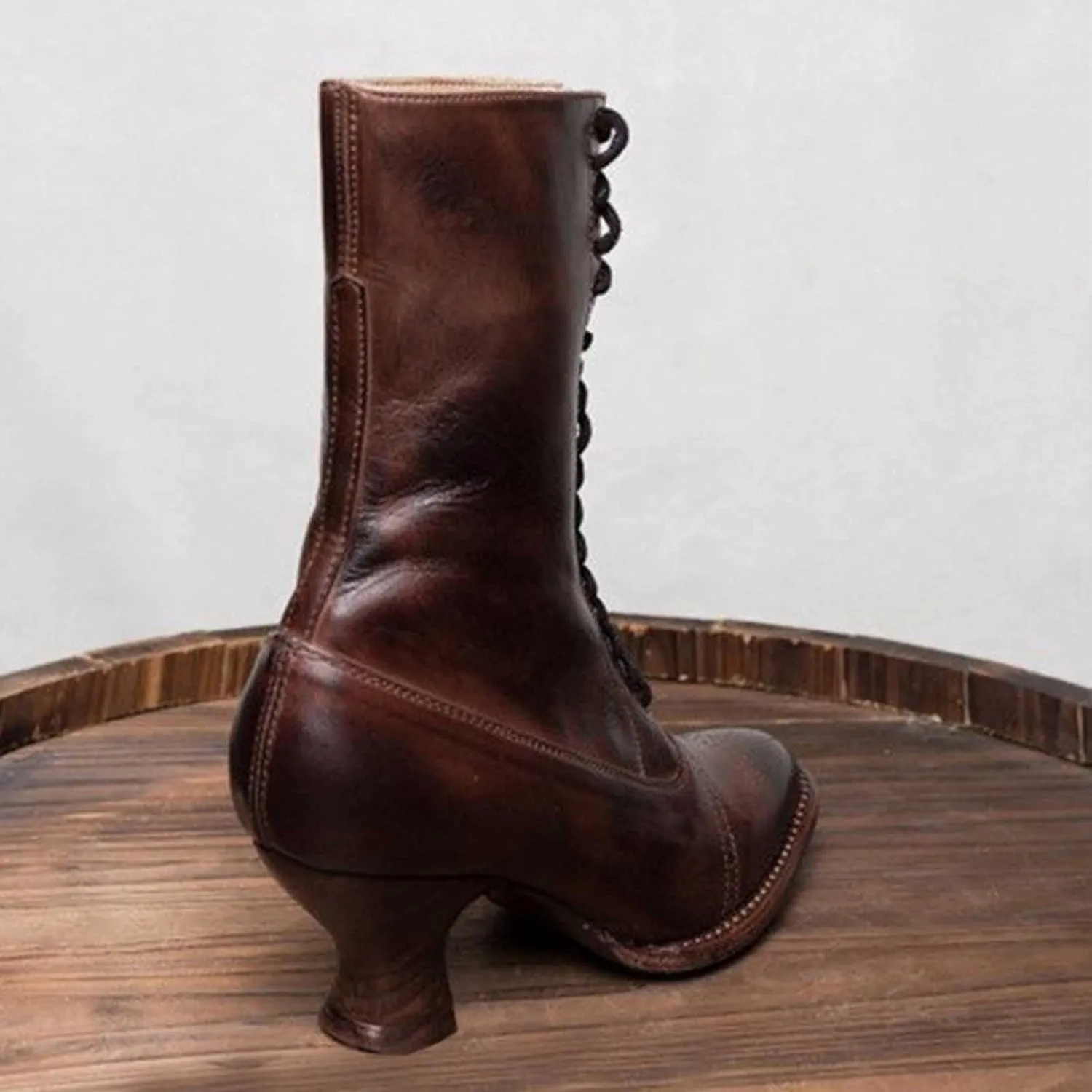 Mid Calf Boots for Women Fashion Pointed Toe Lace Up Spike Heels Mid Heels Punk Ankle Boots Comfortable Ladies Booties Casual Shoes