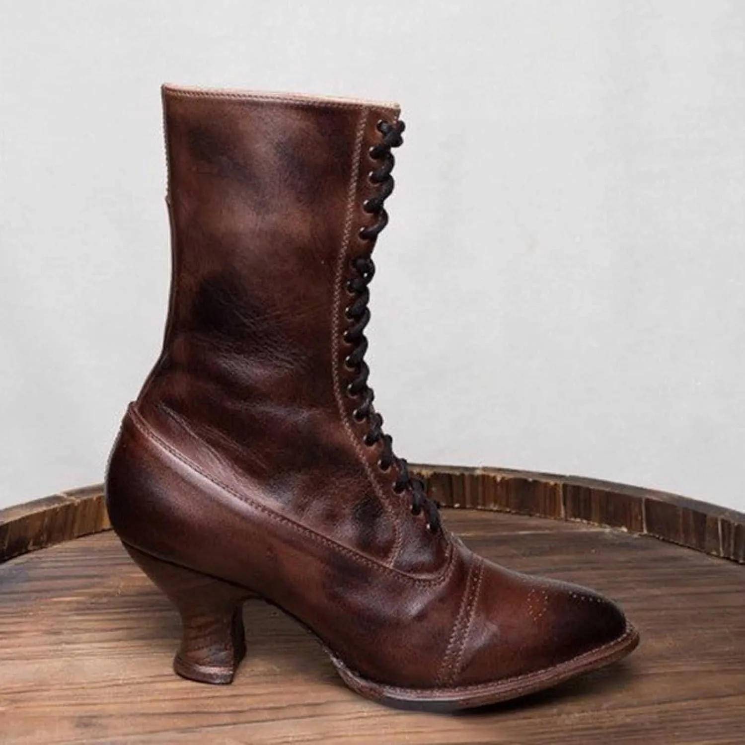 Mid Calf Boots for Women Fashion Pointed Toe Lace Up Spike Heels Mid Heels Punk Ankle Boots Comfortable Ladies Booties Casual Shoes