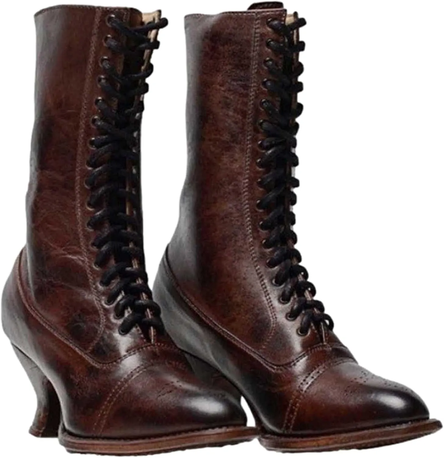 Mid Calf Boots for Women Fashion Pointed Toe Lace Up Spike Heels Mid Heels Punk Ankle Boots Comfortable Ladies Booties Casual Shoes