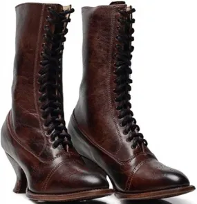 Mid Calf Boots for Women Fashion Pointed Toe Lace Up Spike Heels Mid Heels Punk Ankle Boots Comfortable Ladies Booties Casual Shoes
