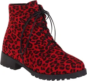 oiangi Ankle Boots for Women Low Heel Comfortable Leopard Lace Up Round Toe Square Heel Short Booties Lightweight Casual Trendy Non-slip Shoes