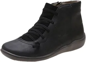 oiangi Comfortable Boots for Women 2022 Fall Vintage Slip on Round Toe Zipper Flat Ankle Booties Lightwight Casual Soft Sole Outdoor Ladies Shoes