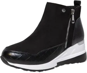 oiangi Womens Booties and Ankle Boots Fashion Round Side Zipper Platform Casual Wedges Sneakers Comfortable Lightweight Ladies Short Boots Shoes