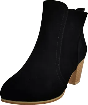 oiangi Womens Chunky Heel Snow Boots Fashion Buckle Strap Solid Color Round Toe Side Zipper Square Heel Short Boot Comfortable Keep Warm Casual Shoes