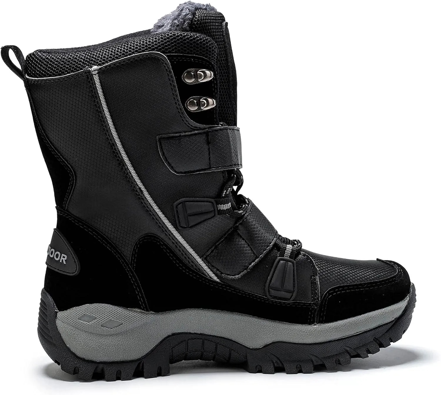 oiangi Women's Mid-Calf Platform Snow Boots Winter Fashion Round Toe Magic Buckle Thick Plush Strap Long Boots Comfortable Plus Velvet Outdoor Shoes