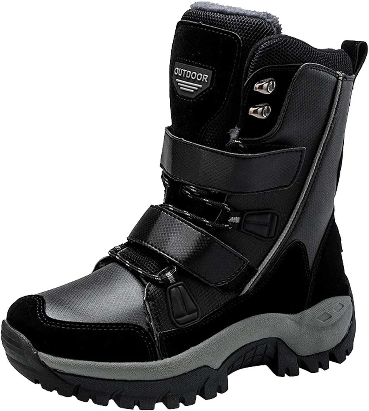oiangi Women's Mid-Calf Platform Snow Boots Winter Fashion Round Toe Magic Buckle Thick Plush Strap Long Boots Comfortable Plus Velvet Outdoor Shoes