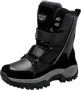 oiangi Women's Mid-Calf Platform Snow Boots Winter Fashion Round Toe Magic Buckle Thick Plush Strap Long Boots Comfortable Plus Velvet Outdoor Shoes