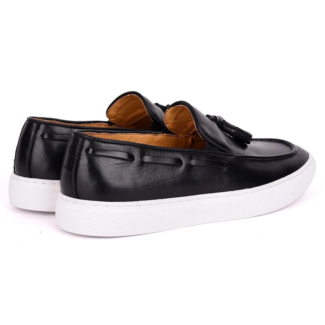 Terry Taylors Tassel With Side Lace Designed Black Leather Sneaker Shoe