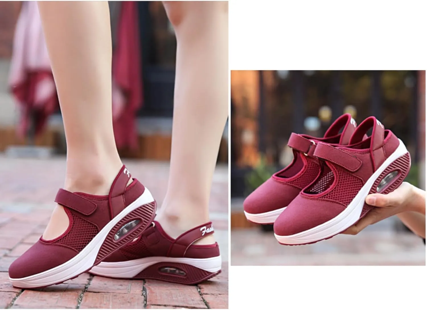 Women's Mesh Breathable Nurse Shoes Comfortable Non-Slip Round Head Air Cushion Platform Adjustable Hook and Loop Buffer Fitness Lightweight WalkingShoes Sneaker