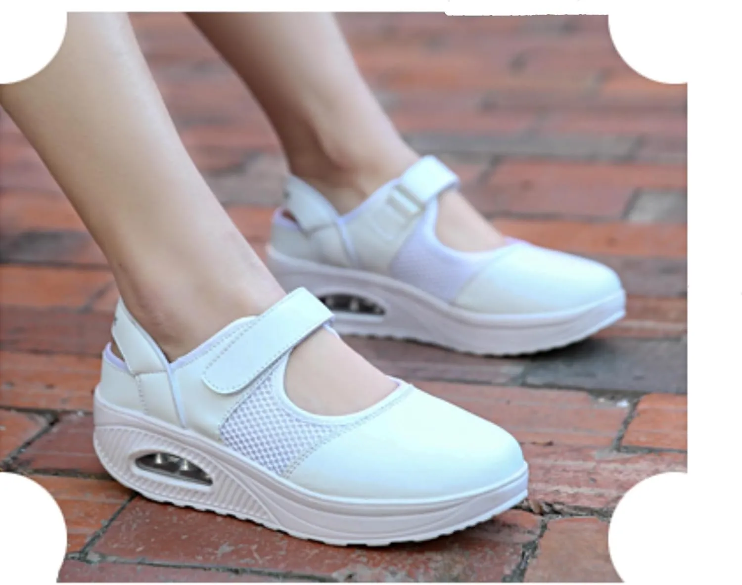Women's Mesh Breathable Nurse Shoes Comfortable Non-Slip Round Head Air Cushion Platform Adjustable Hook and Loop Buffer Fitness Lightweight WalkingShoes Sneaker