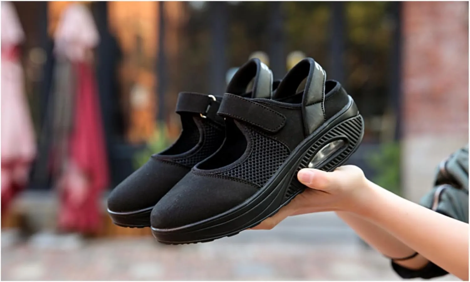 Women's Mesh Breathable Nurse Shoes Comfortable Non-Slip Round Head Air Cushion Platform Adjustable Hook and Loop Buffer Fitness Lightweight WalkingShoes Sneaker