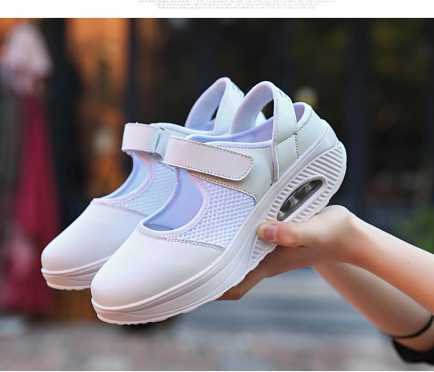 Women's Mesh Breathable Nurse Shoes Comfortable Non-Slip Round Head Air Cushion Platform Adjustable Hook and Loop Buffer Fitness Lightweight WalkingShoes Sneaker