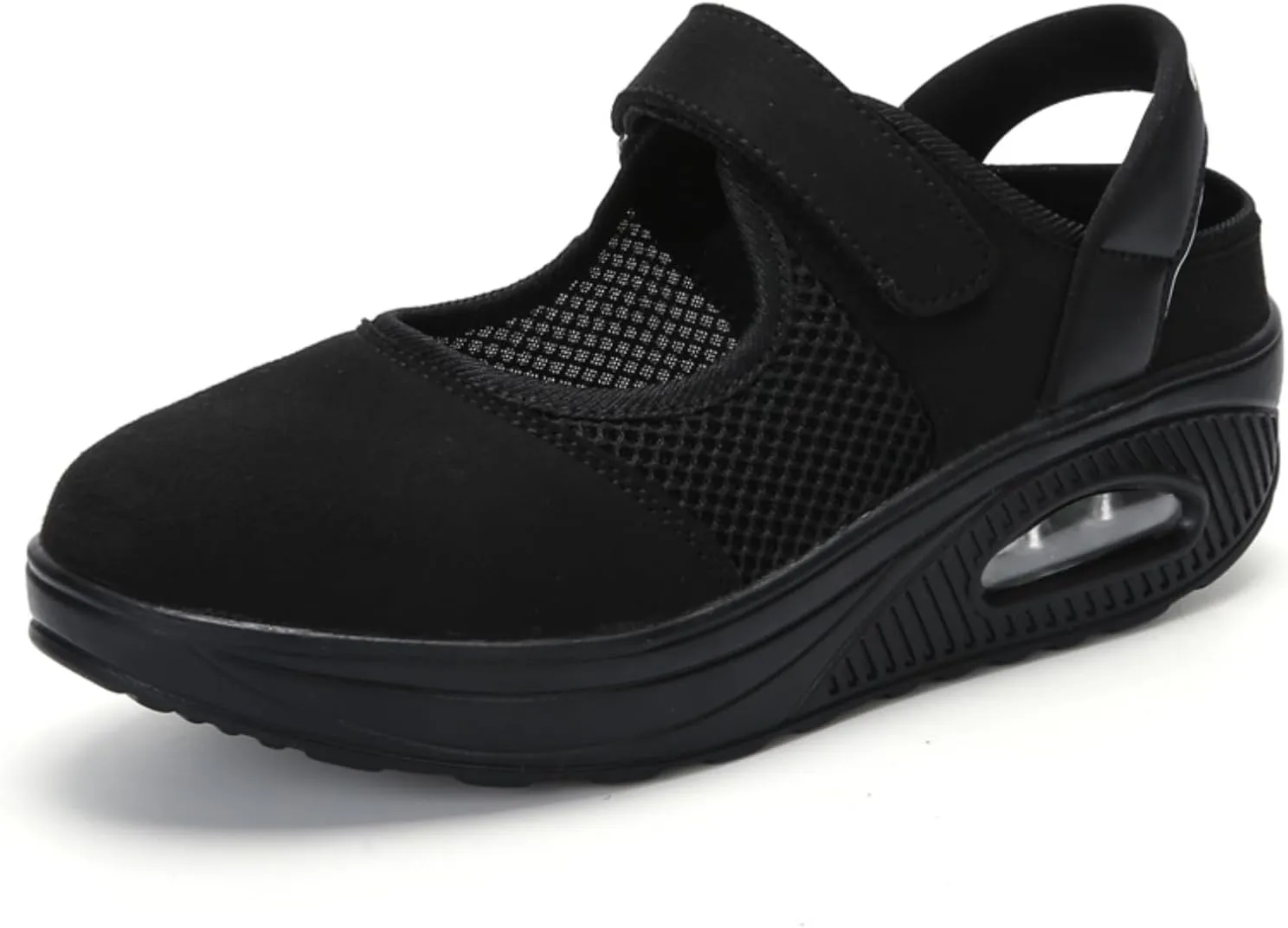 Women's Mesh Breathable Nurse Shoes Comfortable Non-Slip Round Head Air Cushion Platform Adjustable Hook and Loop Buffer Fitness Lightweight WalkingShoes Sneaker