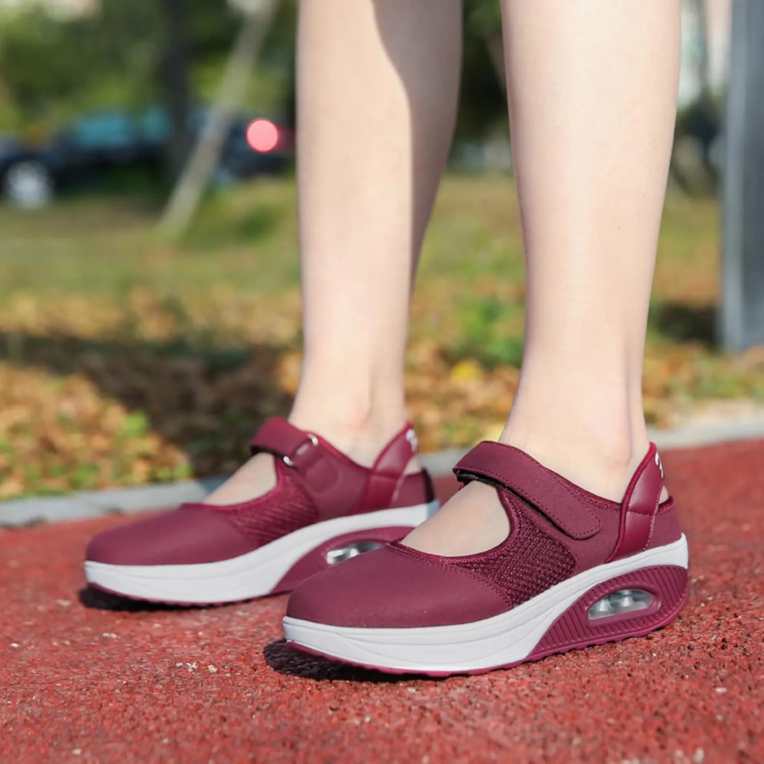Women's Mesh Breathable Nurse Shoes Comfortable Non-Slip Round Head Air Cushion Platform Adjustable Hook and Loop Buffer Fitness Lightweight WalkingShoes Sneaker
