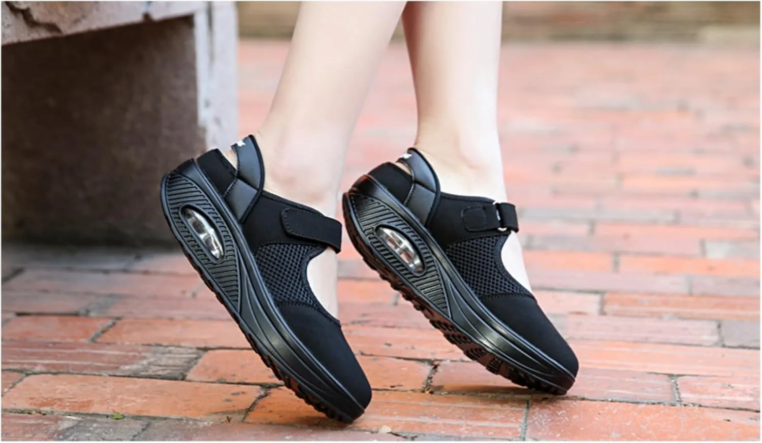 Women's Mesh Breathable Nurse Shoes Comfortable Non-Slip Round Head Air Cushion Platform Adjustable Hook and Loop Buffer Fitness Lightweight WalkingShoes Sneaker