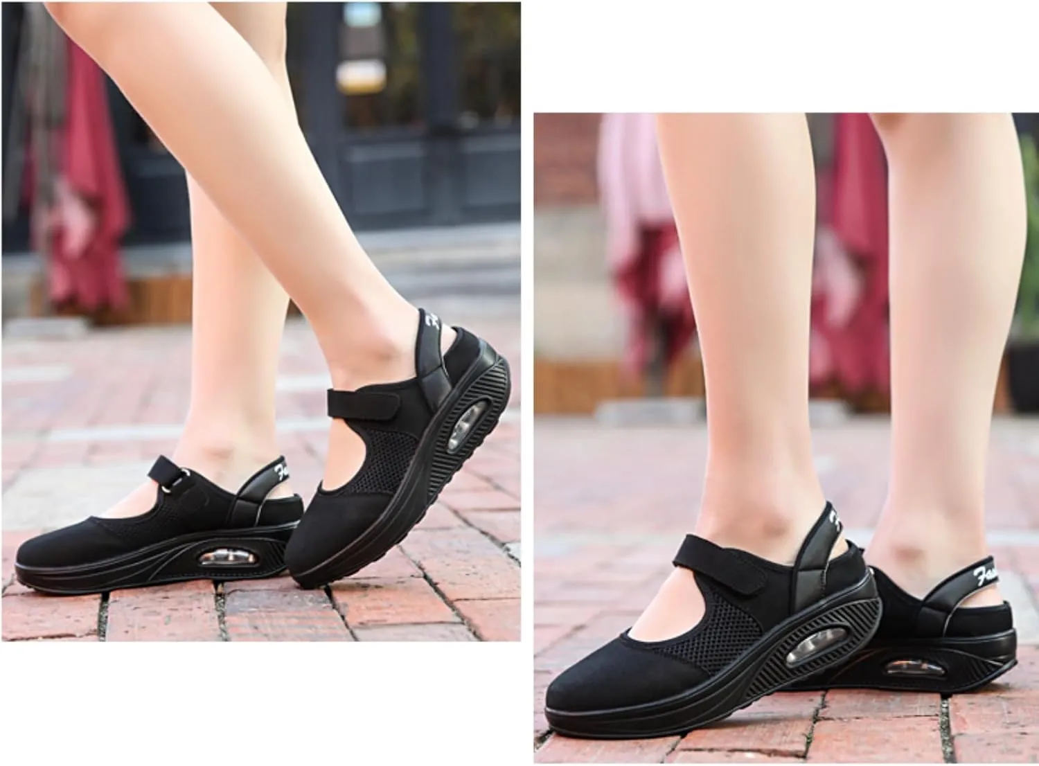 Women's Mesh Breathable Nurse Shoes Comfortable Non-Slip Round Head Air Cushion Platform Adjustable Hook and Loop Buffer Fitness Lightweight WalkingShoes Sneaker