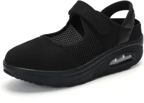Women's Mesh Breathable Nurse Shoes Comfortable Non-Slip Round Head Air Cushion Platform Adjustable Hook and Loop Buffer Fitness Lightweight WalkingShoes Sneaker