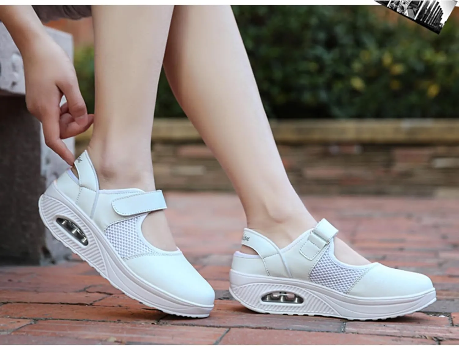 Women's Mesh Breathable Nurse Shoes Comfortable Non-Slip Round Head Air Cushion Platform Adjustable Hook and Loop Buffer Fitness Lightweight WalkingShoes Sneaker