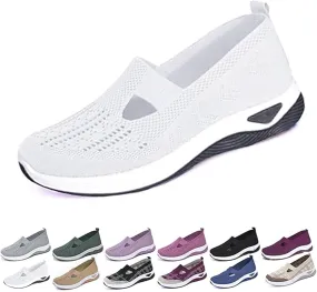 Womens Orthopedic Shoes Slip on Walkingshoes Mesh Breathable Soft Woven Shoe Non-Slip Footwear Lightweight Comfortable Arch Support Sneakers