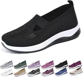 Womens Orthopedic Shoes Slip on Walkingshoes Mesh Breathable Soft Woven Shoe Non-Slip Footwear Lightweight Comfortable Arch Support Sneakers