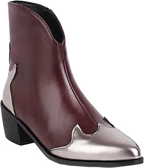 Womens Pointed Toe Ankle Boots Chunky Heel Fashion Color Block Side Zipper Square Heel Slip-on Booties 2021 Trendy All-match High Heels Shoes
