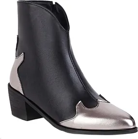 Womens Pointed Toe Ankle Boots Chunky Heel Fashion Color Block Side Zipper Square Heel Slip-on Booties 2021 Trendy All-match High Heels Shoes
